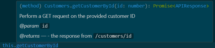 JSDoc showing how the type of individual parameters can be previewed in VSCode